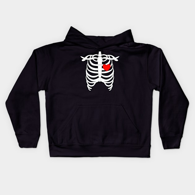 Ribcage With Red Heart Kids Hoodie by TheQueerPotato